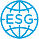 Blue outline of a globe with the letters "ESG" in the center, representing Environmental, Social, and Governance criteria.
