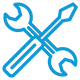 Blue outline icons of a wrench and a screwdriver crossed over each other, representing tools or settings.
