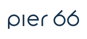 The image displays the text "pier 66" in lowercase, modern, dark blue font against a light gray background.