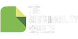 A green and yellow geometric logo resembling a folded paper, with the text "THE SUSTAINABILITY AWARDS" in white capital letters to the right.